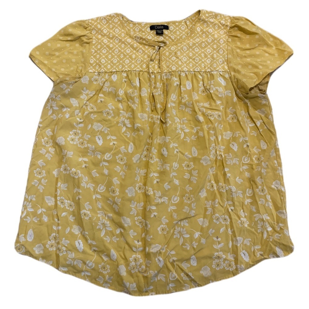 💜 Dalia Yellow Floral & Geometric Babydoll Top XXL